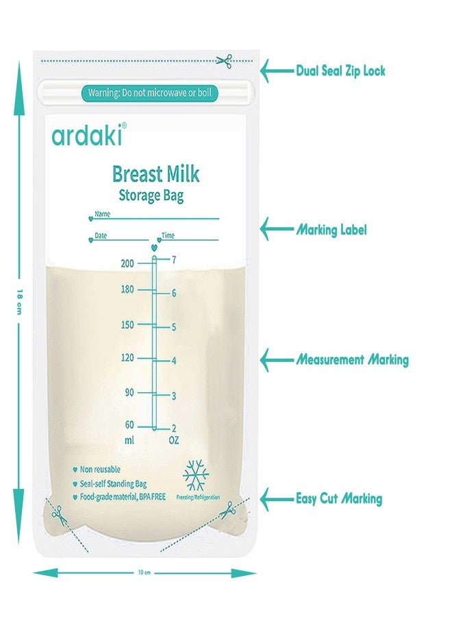 ARDAKI Breast Milk Storage Bags 200 ml (Pack of 30), BPA Free Breast Milk Storage Bottle, Milk Storage Container for Fridge Leak Proof Zip Lock Disposable Milk Freezer Bags for Breast Feeding - Image 2