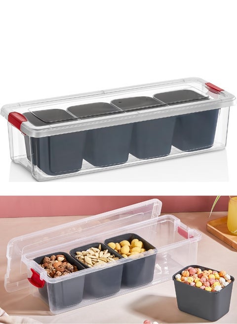 Rectangle Divide Organizer Box 3L & 4L, 145x375x95 mm, Deep Plastic Storage Container with Lid and Internal Dividers, Perfect for Kitchen Utensils, Tableware, Spices, Pantry Items, Nuts, Snacks, Small Toys, Office Supplies, Durable Deep Divided Storage Box for Home, Cabinet, and Pantry Organization