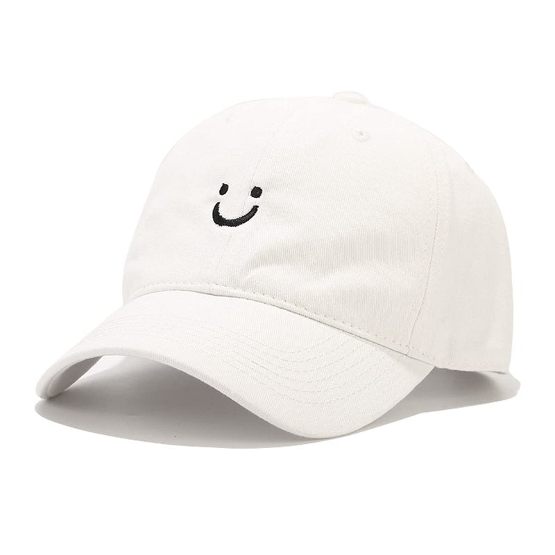 Umeepar Smile Face Baseball Cap for Women Men Adjustable Low Profile Unstructured Cotton Dad Hat (US, Alpha, One Size, White) - Image 1