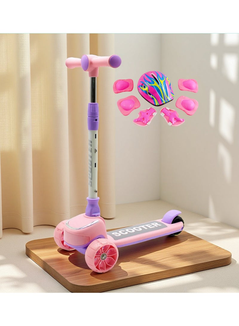 إيزي فيتشور سكوتر ركل للأطفال من إيزي فيوتشر: تصميم قابل للطي، مقبض قابل لضبط الارتفاع، عجلات LED، فرامل خلفية وموسيقى للأعمار من 3 إلى 8 سنوات، بما في ذلك مجموعة معدات الحماية الكاملة - Image 1