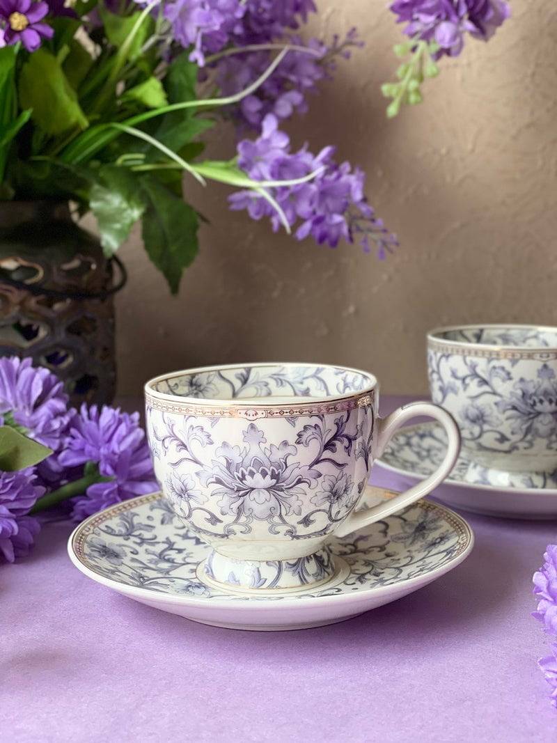 Vigneto Floral Royal Blue Cup and Saucer Set for Tea/Coffee/Hot Drinks | Set of 6 Cup and Saucers, 190 ML | Finest Premium Porcelain | Lead Free | Scratch Resistant | Chip Resistant - Image 4