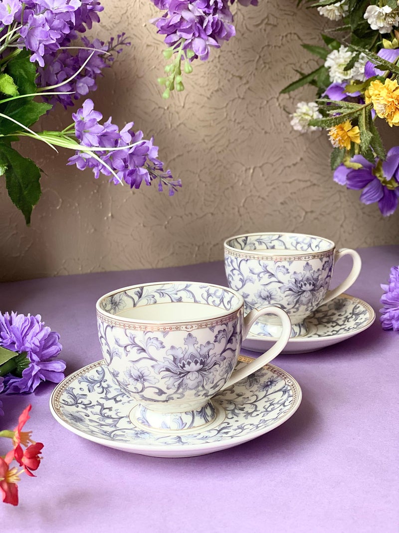 Vigneto Floral Royal Blue Cup and Saucer Set for Tea/Coffee/Hot Drinks | Set of 6 Cup and Saucers, 190 ML | Finest Premium Porcelain | Lead Free | Scratch Resistant | Chip Resistant - Image 3