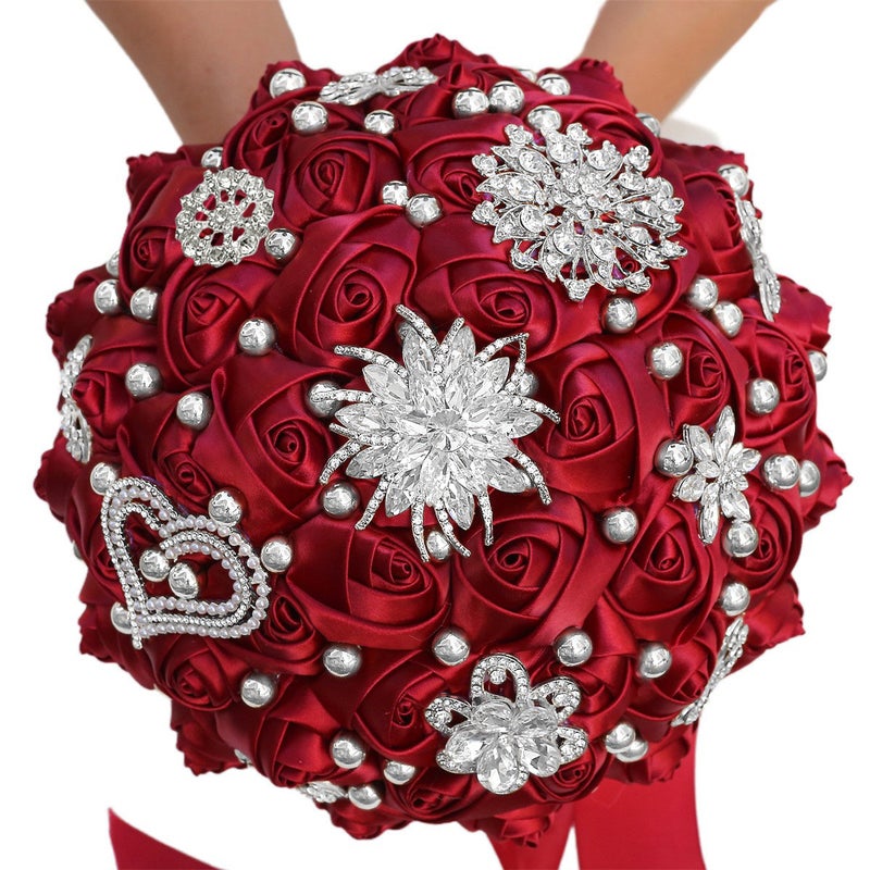 Gold Pearl Bridal Wedding Hand Holding Satin Bouquet Wedding Decoration Wedding Supplies Manufacturer W1207G - Image 1