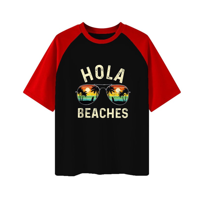2023 independence day men's Raglan short sleeve letter summer coconut tree 3/4 sleeve Raglan round neck short sleeve t-shirt - Image 1