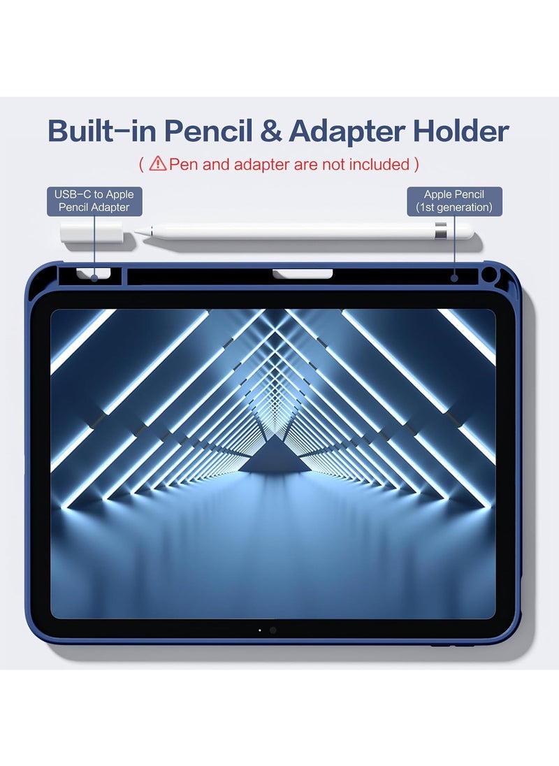 إيفو - حافظة متوافقة مع جهاز iPad الجيل العاشر 2022 مقاس 10.9 بوصة مع حامل قلم، غطاء حماية رفيع مع غلاف خلفي شفاف لجهاز iPad الجيل العاشر A2696 A2757 A2777، خاصية الاستيقاظ/السكون التلقائي، أزرق غامق - Image 1