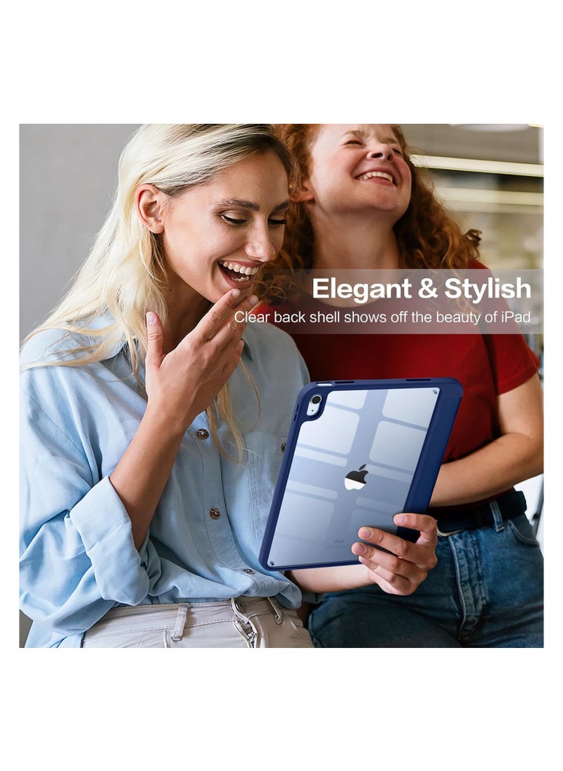 إيفو - حافظة متوافقة مع جهاز iPad الجيل العاشر 2022 مقاس 10.9 بوصة مع حامل قلم، غطاء حماية رفيع مع غلاف خلفي شفاف لجهاز iPad الجيل العاشر A2696 A2757 A2777، خاصية الاستيقاظ/السكون التلقائي، أزرق غامق - Image 1