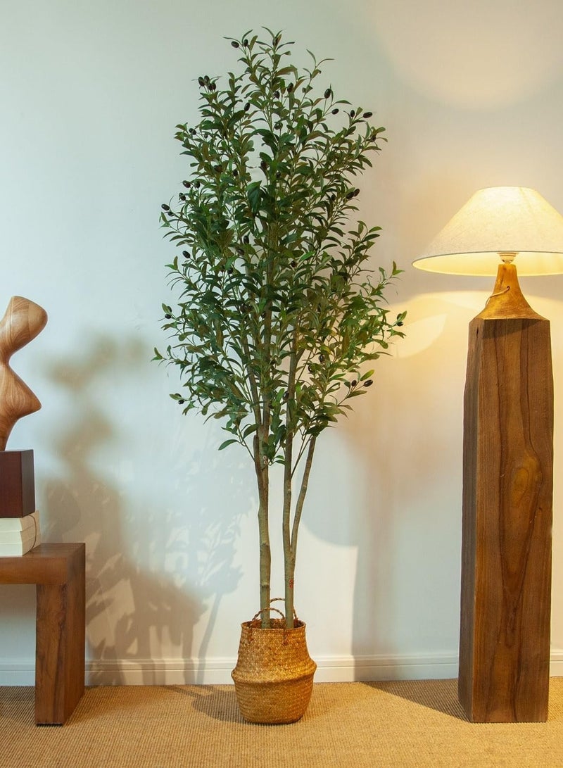 Artificial Olive Tree Potted Plant – 6ft (180cm) Silk Tree, Perfect Potted Faux Plant with Straw Basket, for Indoor/Outdoor Home, Office, Garden Modern Décor and Housewarming Gift - Image 1