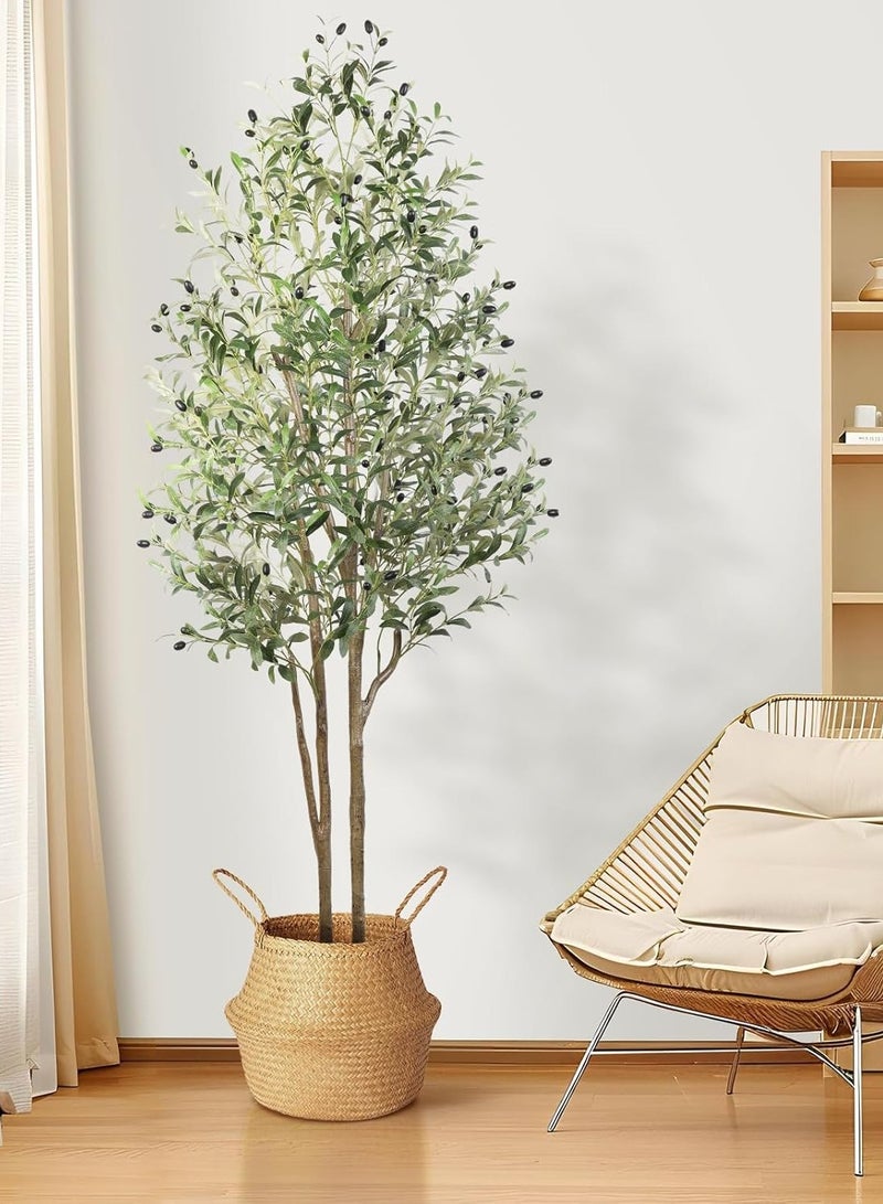 Artificial Olive Tree Potted Plant – 6ft (180cm) Silk Tree, Perfect Potted Faux Plant with Straw Basket, for Indoor/Outdoor Home, Office, Garden Modern Décor and Housewarming Gift - Image 3