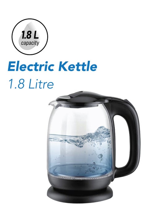 COMFET Premium Glass Electric Kettle – 1.8L,1500W Rapid Boil, Blue LED, Boil-Dry Protection, Auto Shut-Off, Anti-Scald Handle