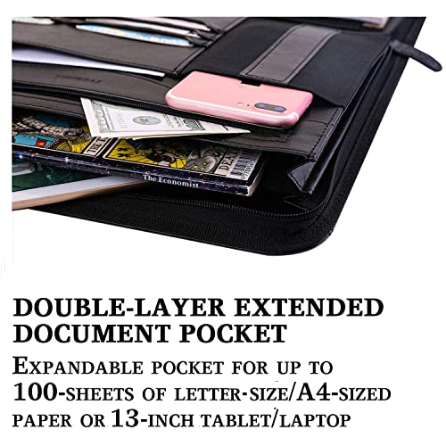 IVESIGN Zippered Padfolio for Women & Men Resume Portfolio Folder Vegan Leather Salesman Business Organizer Planner,with Writing Pad Interior 10.1 Inch Tablet Sleeve Black - Image 4