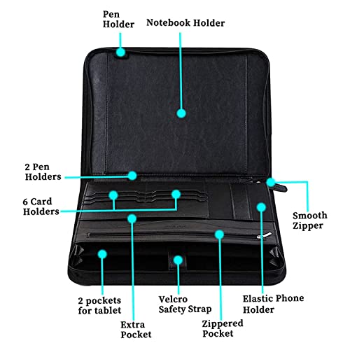 IVESIGN Zippered Padfolio for Women & Men Resume Portfolio Folder Vegan Leather Salesman Business Organizer Planner,with Writing Pad Interior 10.1 Inch Tablet Sleeve Black - Image 3