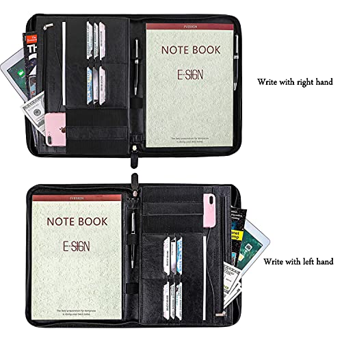 IVESIGN Zippered Padfolio for Women & Men Resume Portfolio Folder Vegan Leather Salesman Business Organizer Planner,with Writing Pad Interior 10.1 Inch Tablet Sleeve Black - Image 5