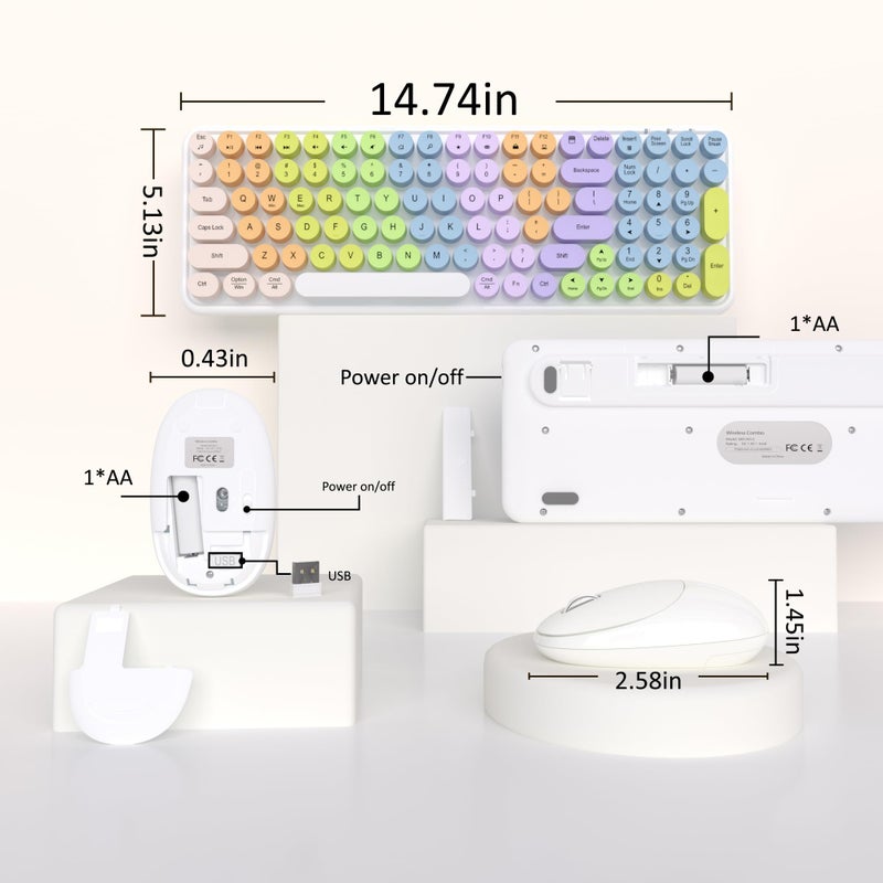 Links9+ Colorful Wireless Keyboard Mouse Combo, Gradient Rainbow Colors 100 Keys and 2.4GHz Optical Mouse Connection for Windows, Mac, Laptop, PC, Desktop (White Colorful) - Image 3