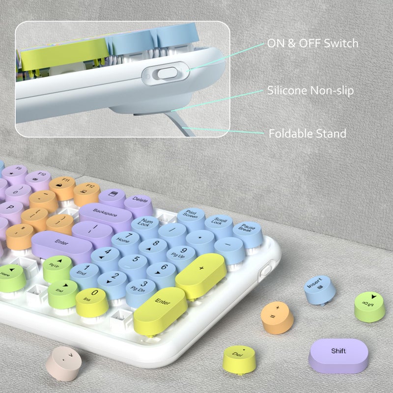 Links9+ Colorful Wireless Keyboard Mouse Combo, Gradient Rainbow Colors 100 Keys and 2.4GHz Optical Mouse Connection for Windows, Mac, Laptop, PC, Desktop (White Colorful) - Image 4