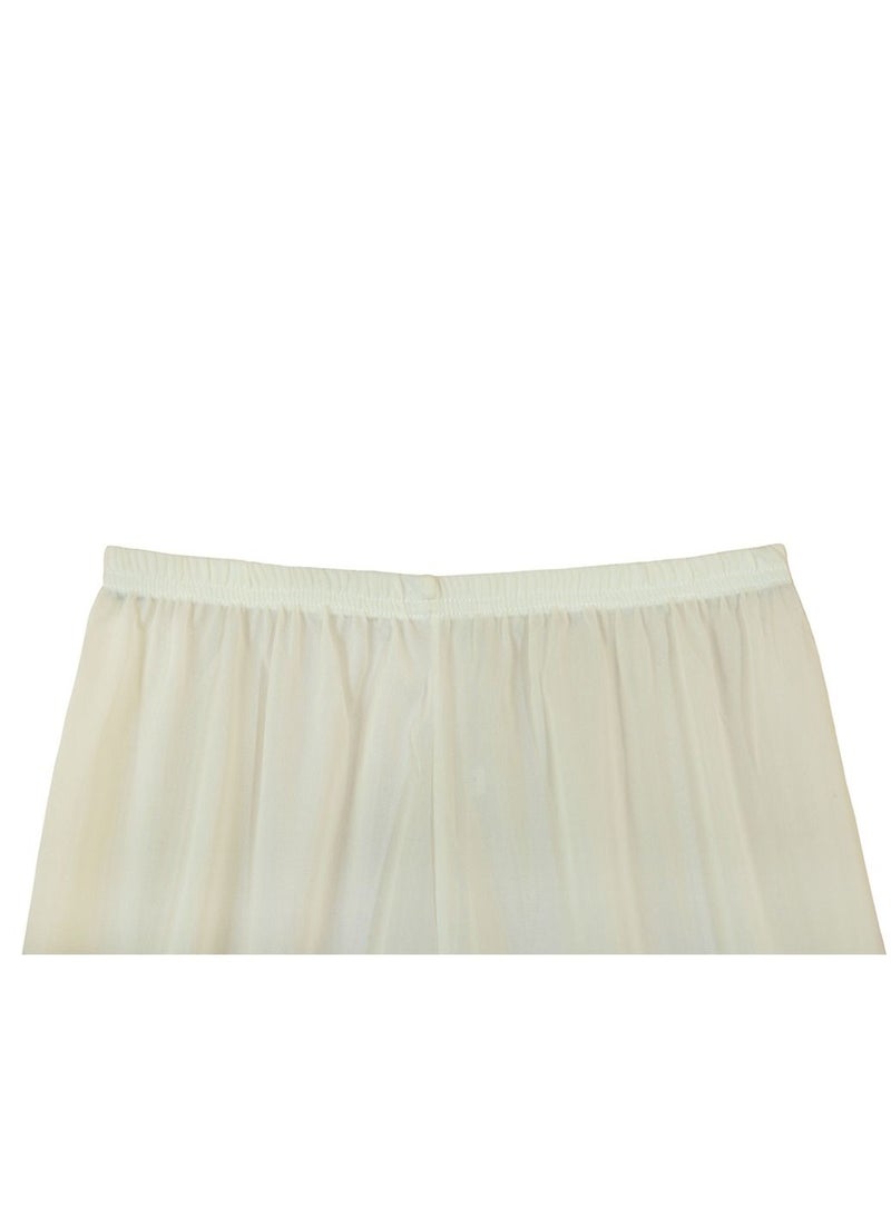 City Rose 3- Pieces Full Length Soft inner Pants Trousers Big Lace Silk 100% with Elasticised Waistband  Women Off White - Image 4