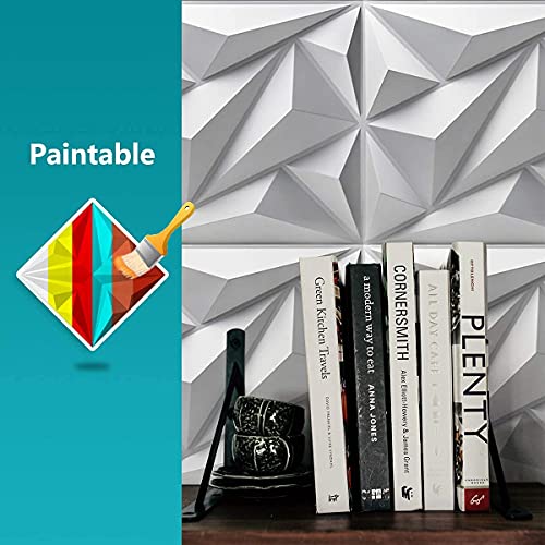 Art3dwallpanels PVC 3D Wall Panel Diamond for Interior Wall Décor in White, 19.7" x 19.7" Wall Decor PVC Panel, 3D Textured Wall Panels, Pack of 12 Tiles - Image 4