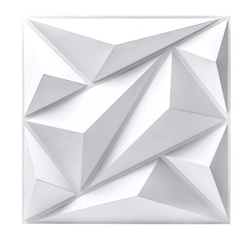 Art3dwallpanels PVC 3D Wall Panel Diamond for Interior Wall Décor in White, 19.7" x 19.7" Wall Decor PVC Panel, 3D Textured Wall Panels, Pack of 12 Tiles - Image 1