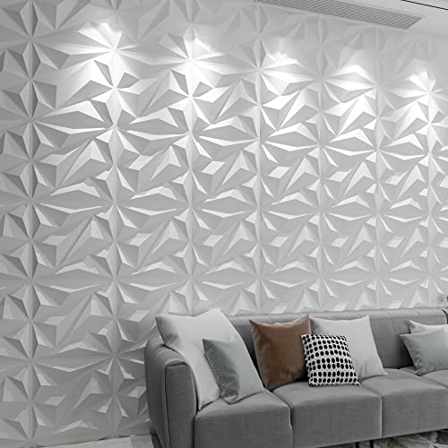 Art3dwallpanels PVC 3D Wall Panel Diamond for Interior Wall Décor in White, 19.7" x 19.7" Wall Decor PVC Panel, 3D Textured Wall Panels, Pack of 12 Tiles - Image 5