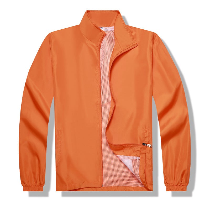 Autumn and Winter Loose Side Seam Pocket Ordinary Daily Zipper Ready-Made Beltless Pure Color Orange Peach Windbreaker - Image 2