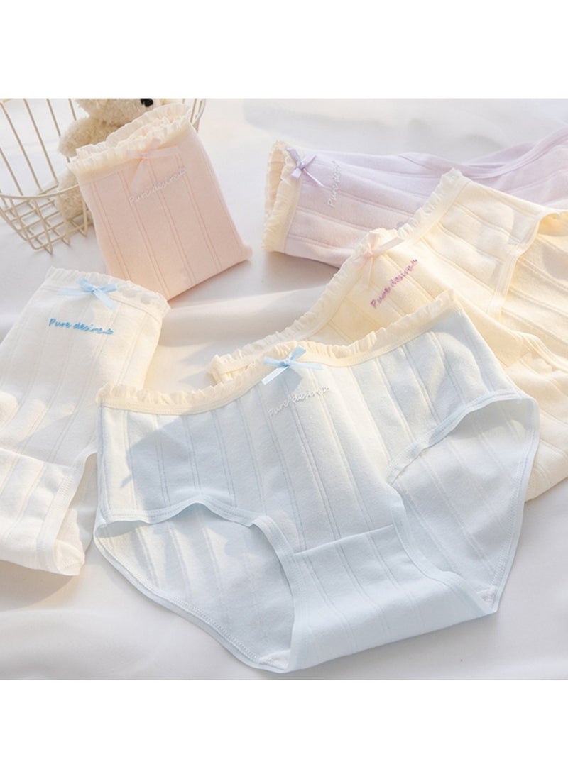مجموعة من 5 ملابس داخلية قطنية أنيقة بخصر متوسط، ملابس داخلية مريحة وجيدة التهوية للفتيات - Image 1