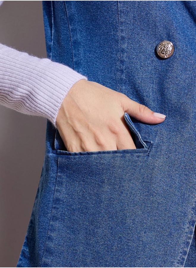 SASSAFRAS Denim Flap Pocket Sleeveless Jacket by Styli  - Image 5