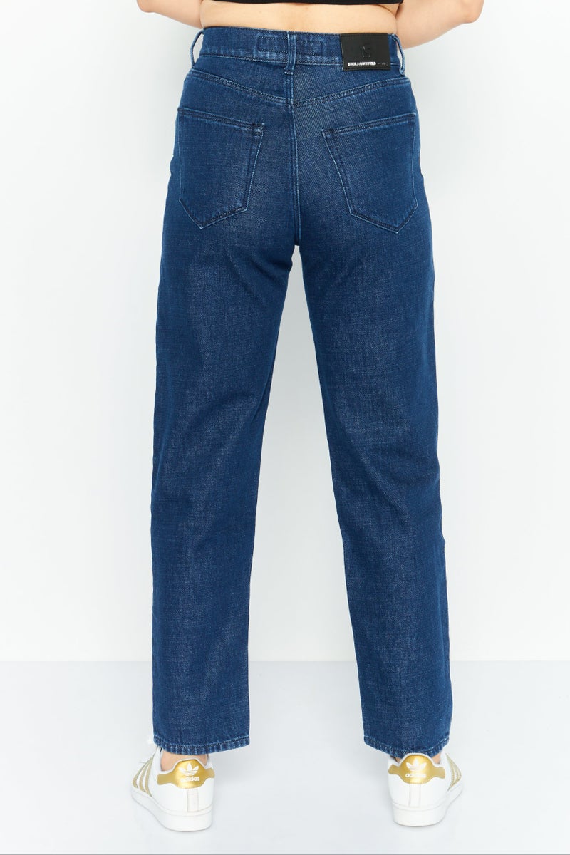 Karl Lagerfeld Women Regular Fit Washed Denim Pants, Dark Blue - Image 4