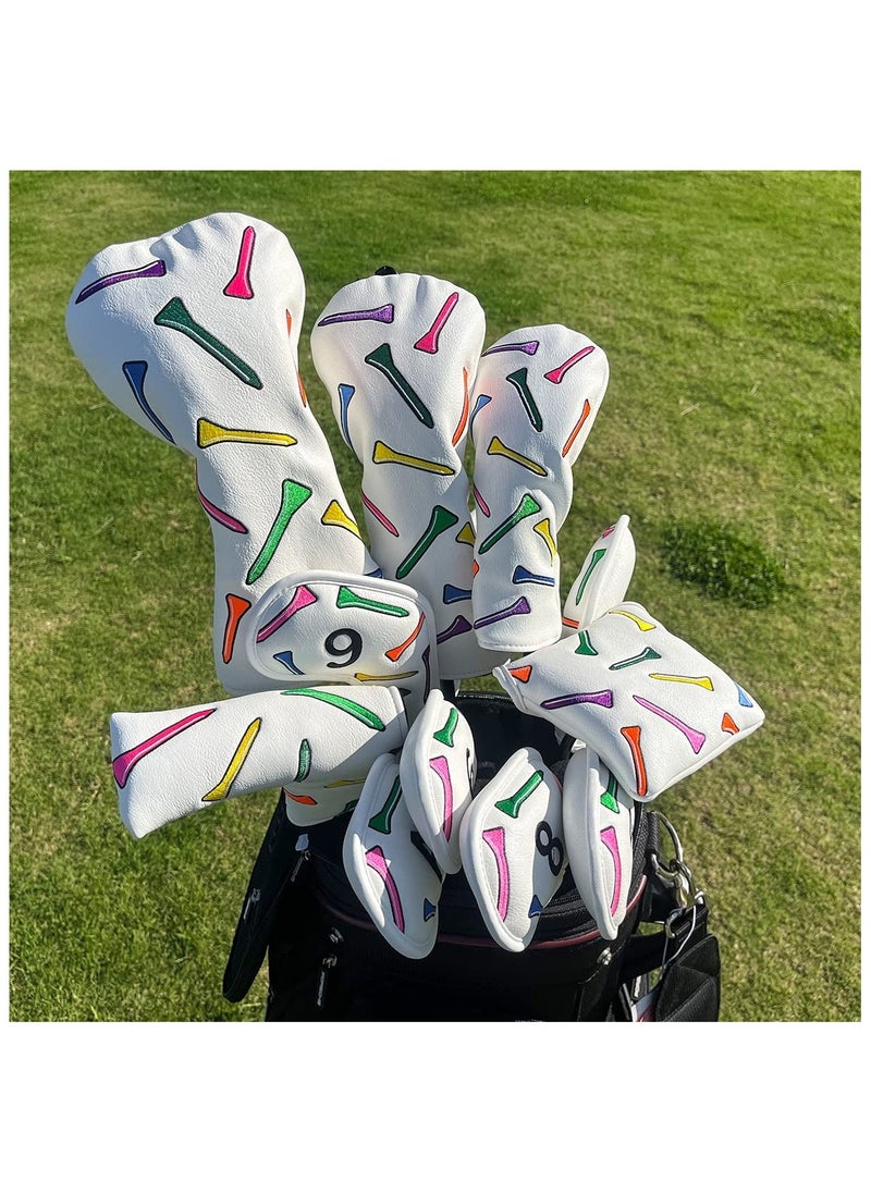 Generic Golf Headcovers, Colorful Tee Driver Headcover, Fairway Wood Cover, Hybrid Cover, Leather 3 Wood Headcover, Mallet Putter Headcover, Blade Putter Cover, Golf Club Covers for Odyssey Taylormade - 3Pcs - Image 2