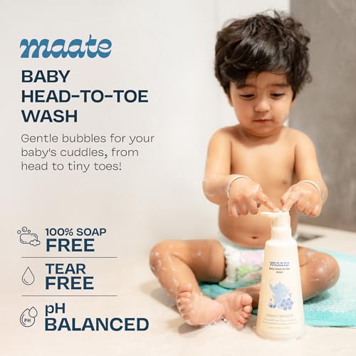 Maate Baby Head to Toe Wash 400 ml | Baby Hair & Body Wash for Bath | Aloe Vera, Almond Oil, Rice Milk & Calendula | Gentle, Soap & Tear Free, pH Balanced Cleanser | For Newborns, Infants & Babies 0m+ - Image 3