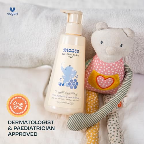 Maate Baby Head to Toe Wash 400 ml | Baby Hair & Body Wash for Bath | Aloe Vera, Almond Oil, Rice Milk & Calendula | Gentle, Soap & Tear Free, pH Balanced Cleanser | For Newborns, Infants & Babies 0m+ - Image 5