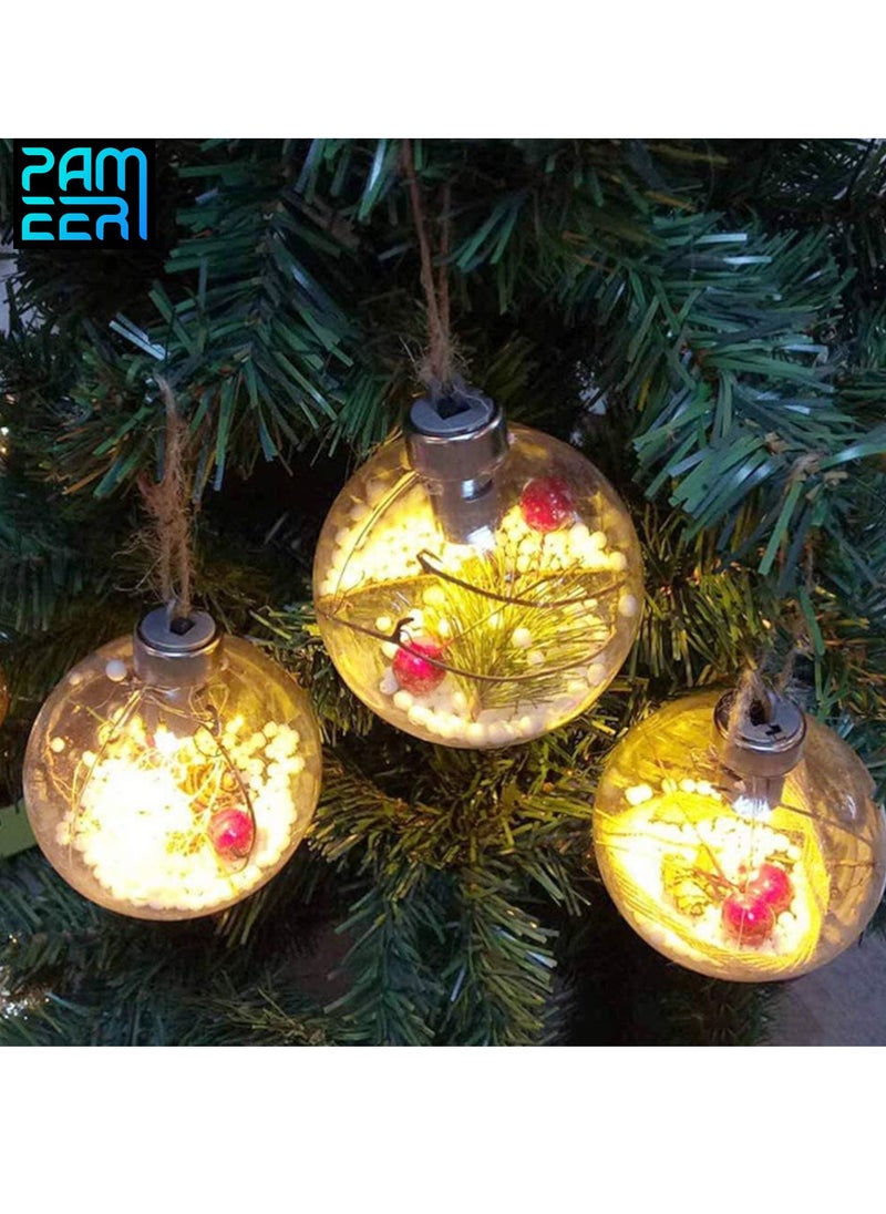 PAMEER 3 Pieces Christmas Tree Warm White LED Decoration Ball, Xmas Tree Ball Ornament, Shatterproof Large Hanging Balls Pendants, Xmas Ornament Party Home Decor, Battery Operated included.  - Image 1