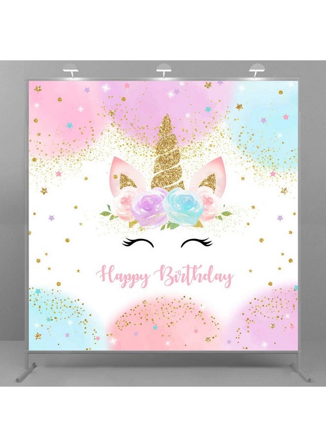 Mocsicka Rainbow Unicorn Backdrop Happy Birthday Party Decorations For Girls Watercolor Floral Glitter Stars Dots Unicorncake Table Banner Supplies Studio Props (6X6Ft)  - Image 4