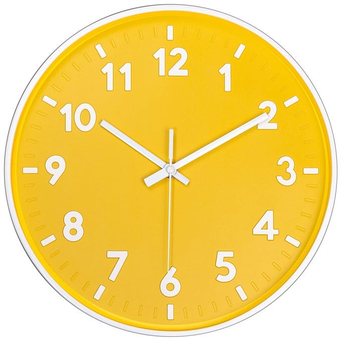 12 INCH 3D NUMBER MODERN WALL CLOCKROUND BRIGHT COLORFUL DIALNON TICKING SILENT QUARTZ BATTERY OPERATED WALL CLOCKSEASY TO READ SIMPLE STYLE DECOR CLOCK FOR BEDROOMKITCHENYELLOW