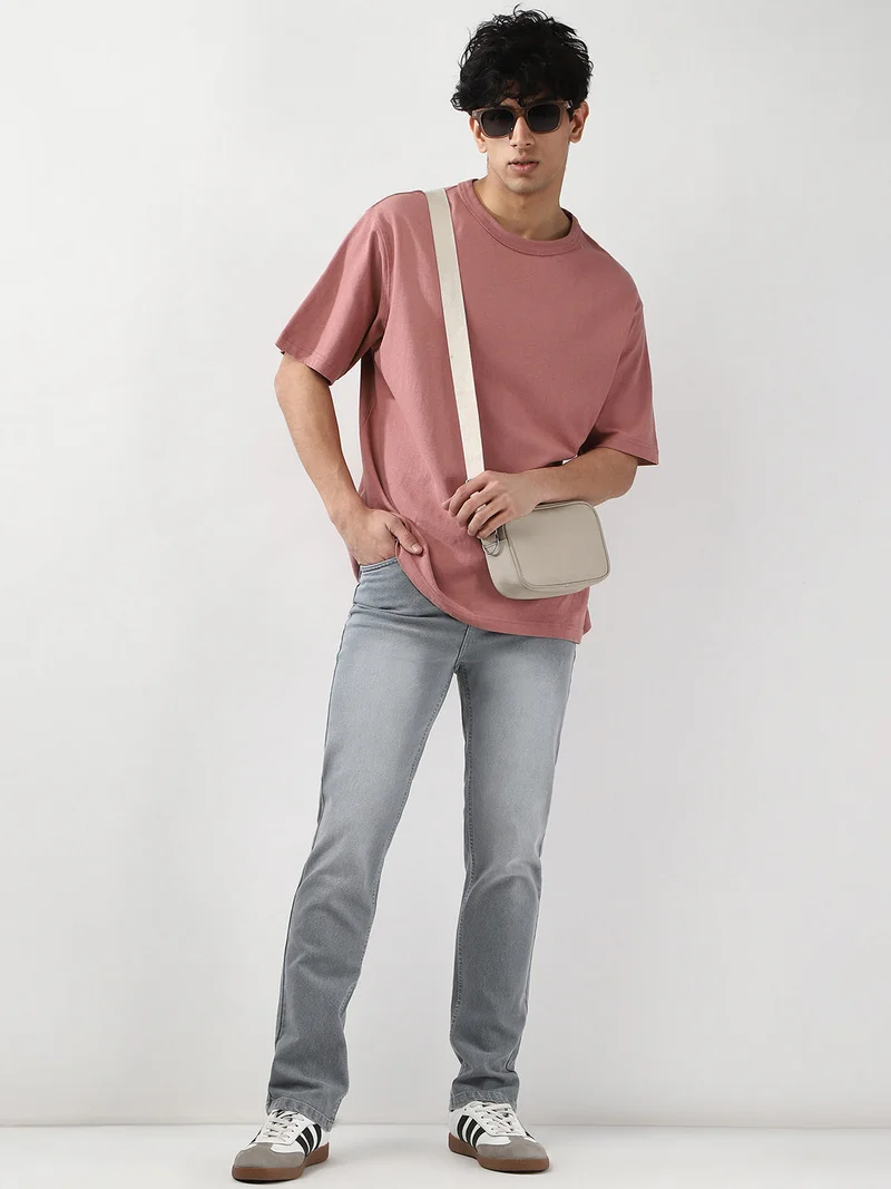 Urbano Fashion  Urbano Fashion Men's Light Grey Straight Fit Washed Jeans Stretchable  | Best Price UAE