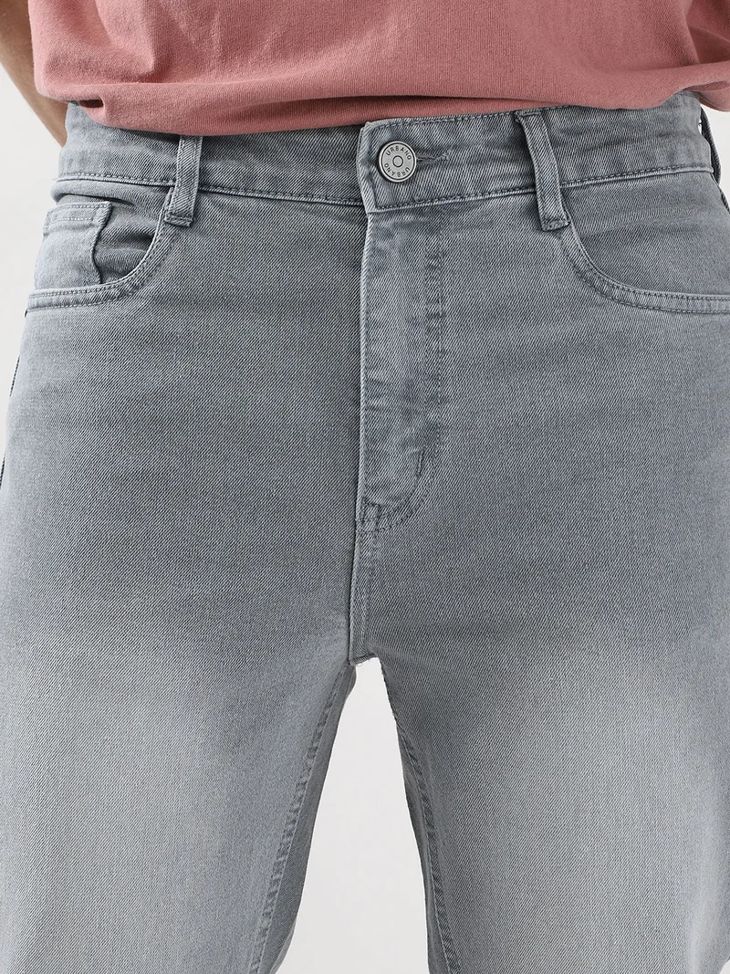 Urbano Fashion  Urbano Fashion Men's Light Grey Straight Fit Washed Jeans Stretchable  | Best Price UAE