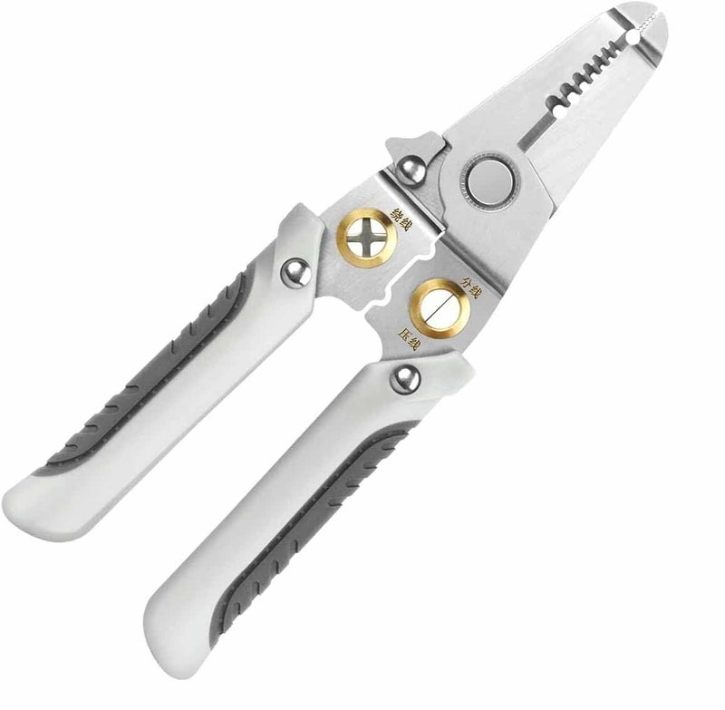 UPTODATETOOLS UPTODATETOOLS Special Wire Stripper for Electrician 6 in 1 Multifunction Wire Pliers Tool for Electric Cable Stripping Cutting Cable Stripper and Crimping Grey  - Image 1