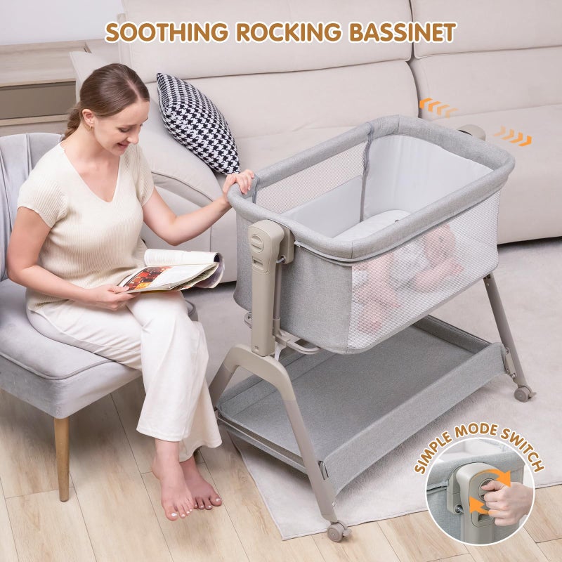 Ezebaby Baby Bassinet Bedside Crib, 3-in-1 Rocking Bassinets Bedside Sleeper with Comfy Mattress and Wheels, 6-Height Adjustable, Stable and Secure Crib for Newborn Infant - Image 2