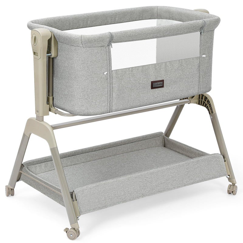 Ezebaby Baby Bassinet Bedside Crib, 3-in-1 Rocking Bassinets Bedside Sleeper with Comfy Mattress and Wheels, 6-Height Adjustable, Stable and Secure Crib for Newborn Infant - Image 1