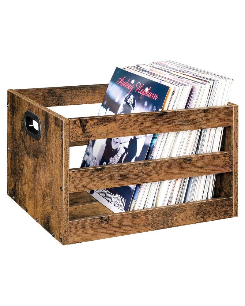 CHOEZON Vinyl Record Storage Crate Record Storage Holder Vintage Wood File Storage Organizer Cube Photo Album Storage Box for Albums Files Photo Albums Rustic Brown MCW01FG - Image 2