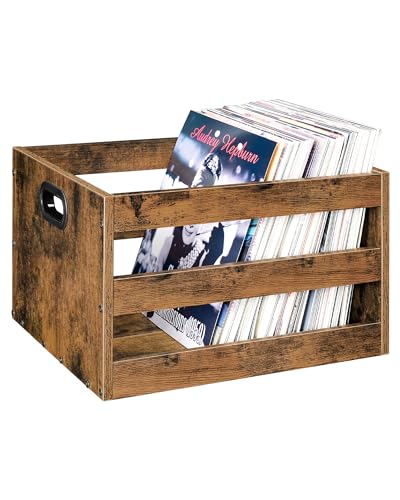 CHOEZON Vinyl Record Storage Crate Record Storage Holder Vintage Wood File Storage Organizer Cube Photo Album Storage Box for Albums Files Photo Albums Rustic Brown MCW01FG - Image 1