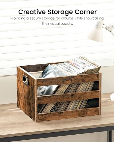 CHOEZON Vinyl Record Storage Crate Record Storage Holder Vintage Wood File Storage Organizer Cube Photo Album Storage Box for Albums Files Photo Albums Rustic Brown MCW01FG - Image 3
