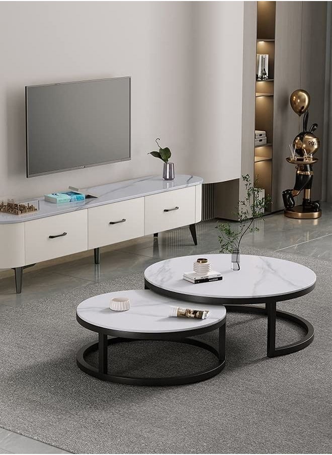 AGD Style Coffee Tables Set Mordern Nordic End Tables for Living Room 2 Round Nesting Tables  - Image 4