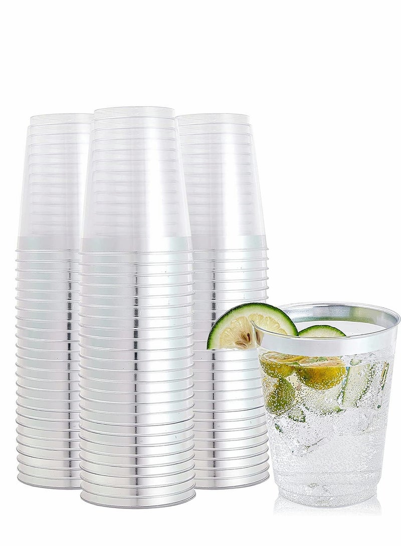 Excefore Silver Rimmed Plastic Cup, 20Pack 10oz Clear Plastic Cups Tumblers, Fancy Disposable Hard Plastic Cups with Gold Rim for Wedding Cups Elegant Party Cup - Image 1