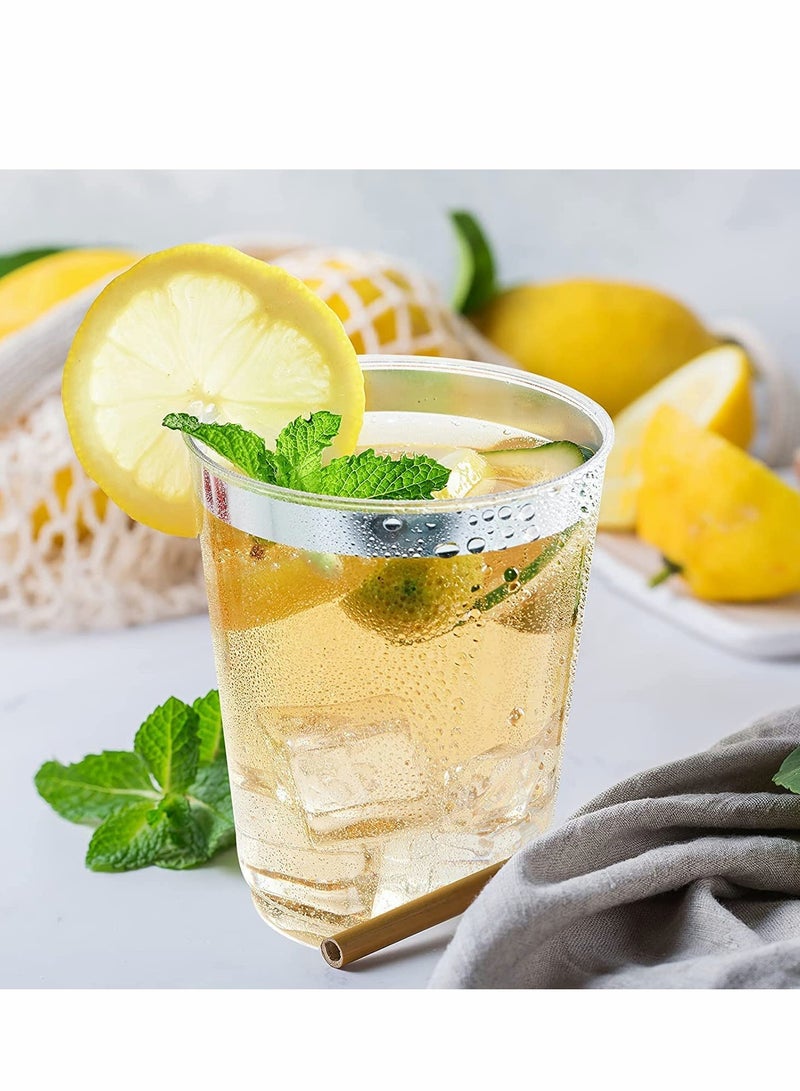 Excefore Silver Rimmed Plastic Cup, 20Pack 10oz Clear Plastic Cups Tumblers, Fancy Disposable Hard Plastic Cups with Gold Rim for Wedding Cups Elegant Party Cup - Image 5
