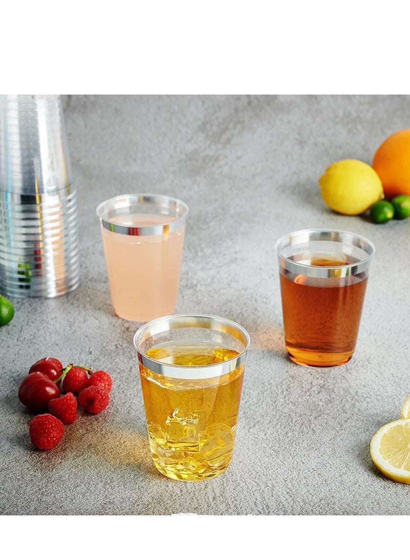 Excefore Silver Rimmed Plastic Cup, 20Pack 10oz Clear Plastic Cups Tumblers, Fancy Disposable Hard Plastic Cups with Gold Rim for Wedding Cups Elegant Party Cup - Image 4