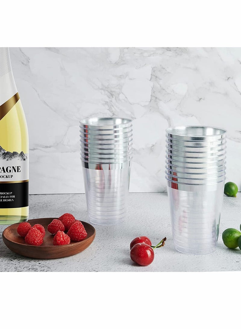 Excefore Silver Rimmed Plastic Cup, 20Pack 10oz Clear Plastic Cups Tumblers, Fancy Disposable Hard Plastic Cups with Gold Rim for Wedding Cups Elegant Party Cup - Image 3