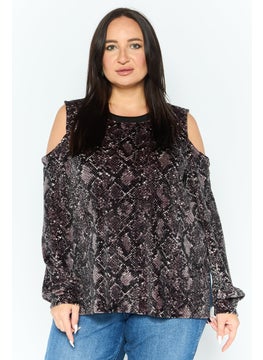 Michael Kors Women Round Neck Long Sleeves All Over Print Top, Black  - Image 1