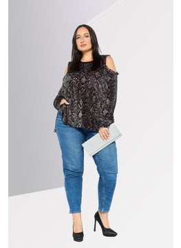 Michael Kors Women Round Neck Long Sleeves All Over Print Top, Black  - Image 4