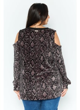 Michael Kors Women Round Neck Long Sleeves All Over Print Top, Black  - Image 3