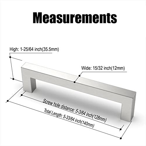 Amerdeco 10 Pack Brushed Satin Nickel Cabinet Pulls 5 Inch(128mm) Hole Centers Kitchen Cabinet Handles Cabinet Hardware Cupboard Handles Square Drawer Pulls SH0004 - Image 5