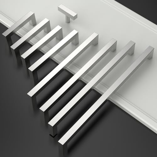 Amerdeco 10 Pack Brushed Satin Nickel Cabinet Pulls 5 Inch(128mm) Hole Centers Kitchen Cabinet Handles Cabinet Hardware Cupboard Handles Square Drawer Pulls SH0004 - Image 2
